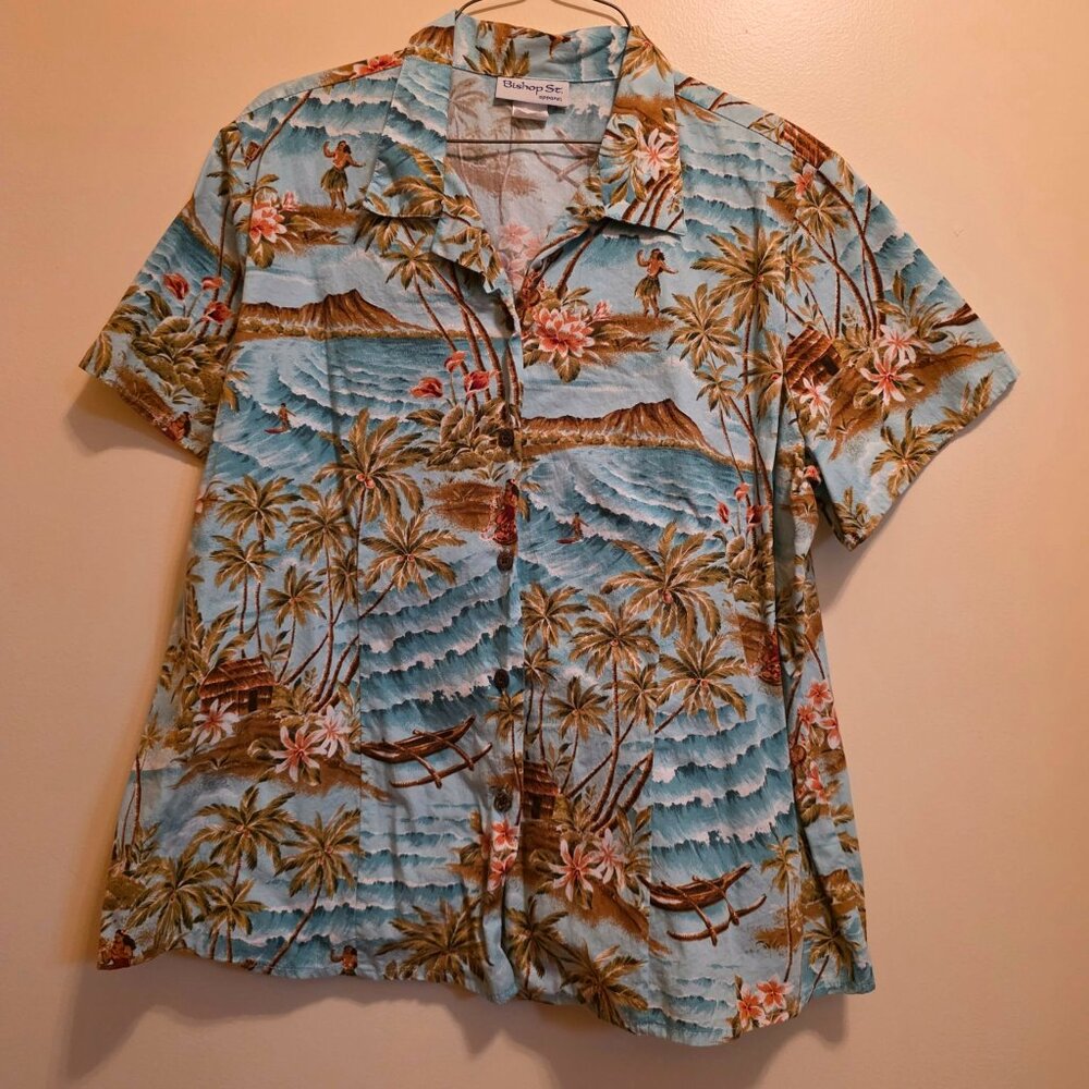 Bishop Street Apparel Hawaiian Hula Girl Button Front Shirt XL